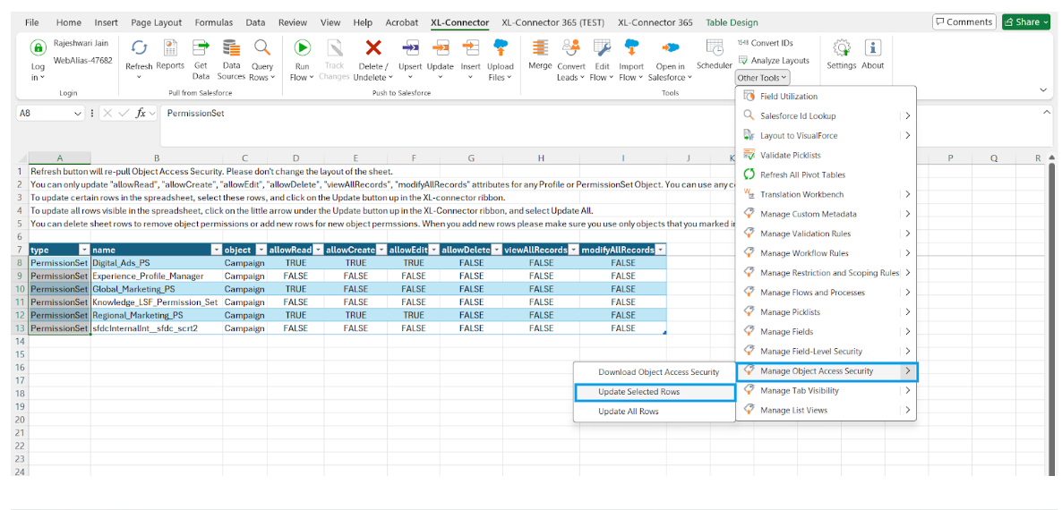 Push changes back to Salesforce for Mass Update Salesforce Object Access Permissions